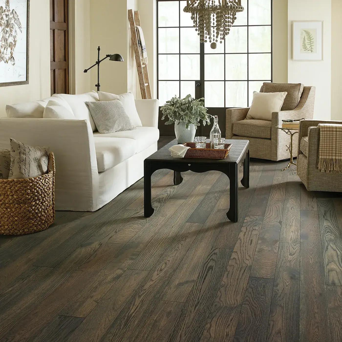 CornerstoneOak-SW676-07044-Granite-5in-RM Hardwood in a living room | Joe's Floor Store