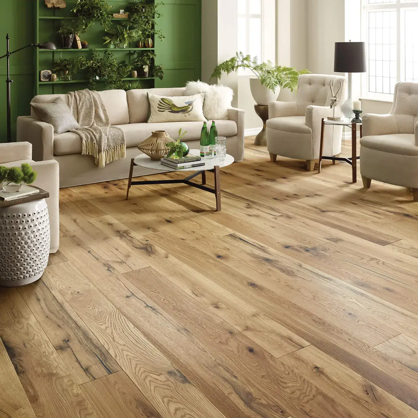 ReflectionsWhiteOak-SW661-01079-Natural-7in-2W765-RM Hardwood flooring in a living room | Joe's Floor Store