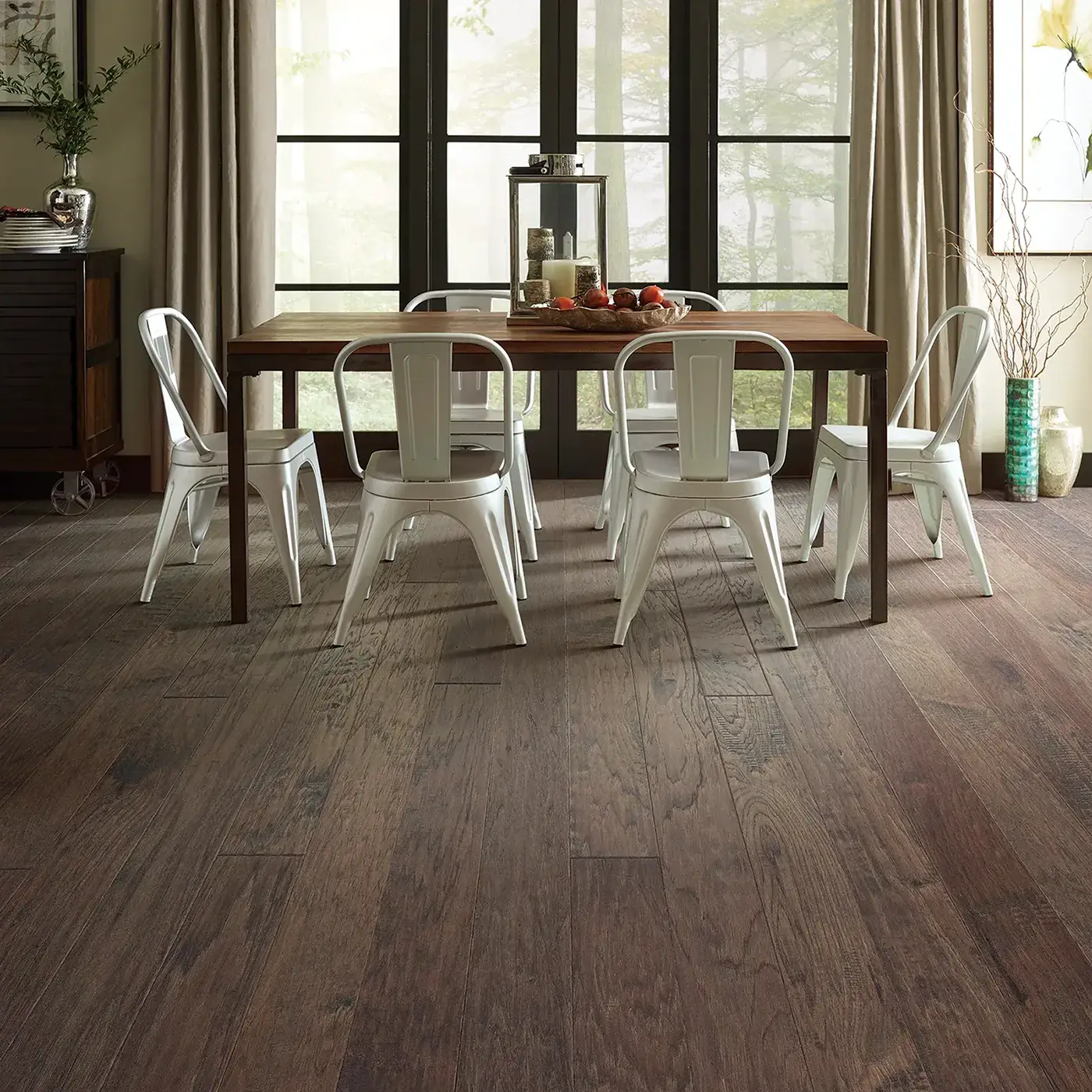 WaywardHickory-HW716-07073-Pumice-5in-RM Hardwood in a dining room | Joe's Floor Store